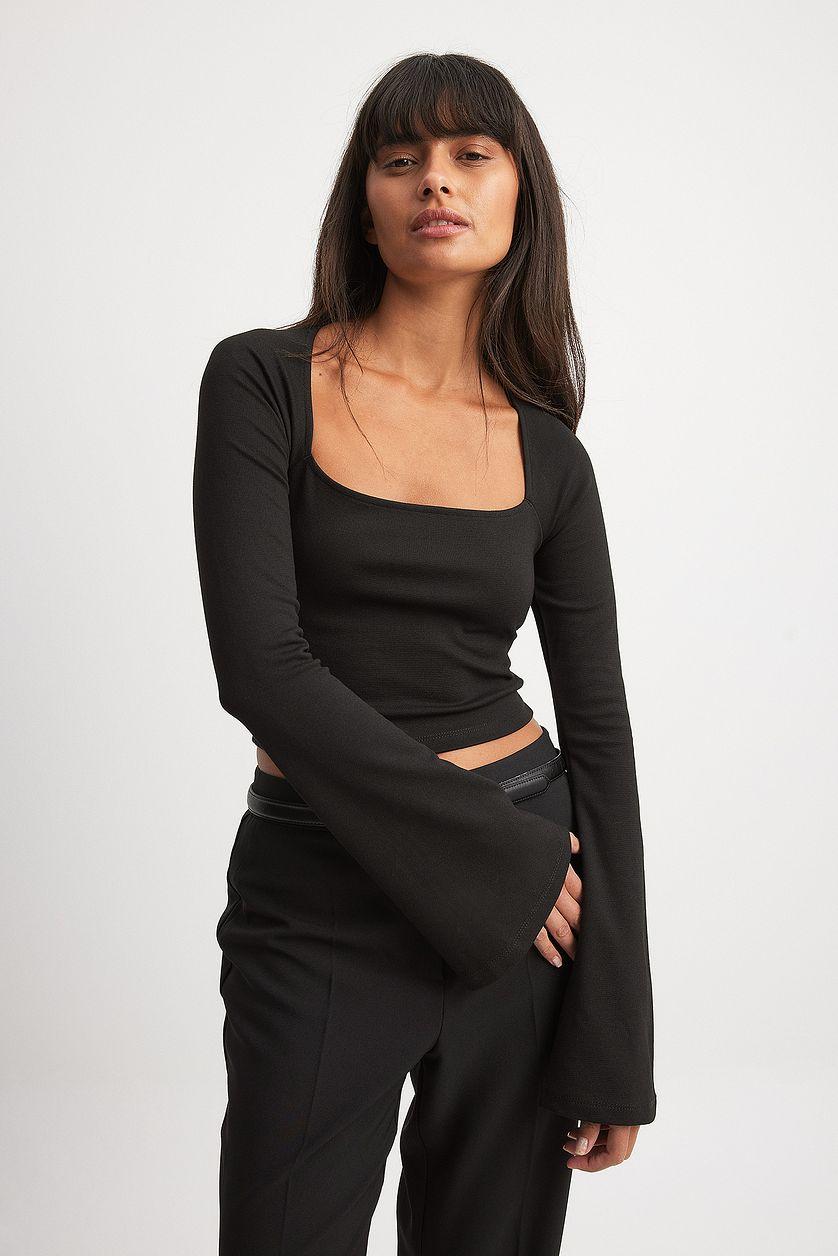 Square Neck Trumpet Sleeve Top Product Image