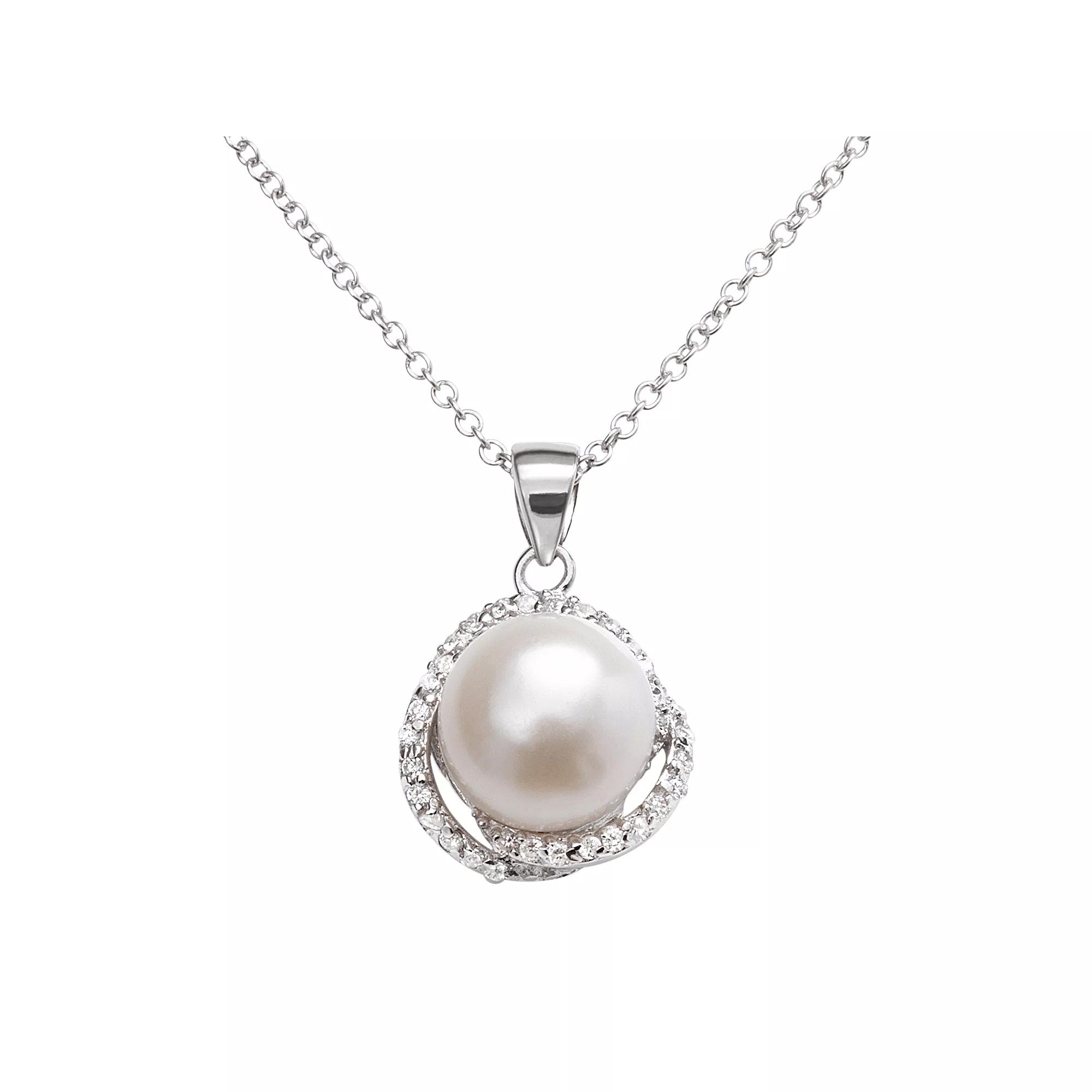 Sophie Miller Sterling Silver Freshwater Cultured Pearl & Cubic Zirconia Swirl Pendant, Women's,  Product Image