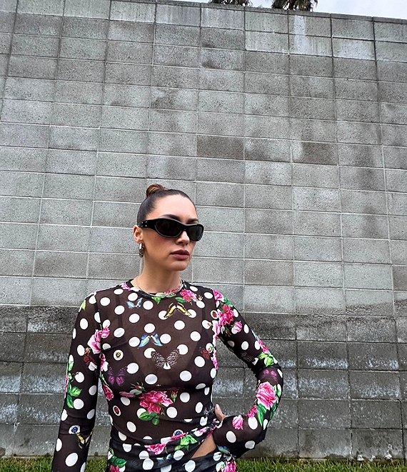 AFRM Kaylee Mesh Dotted Floral Printed Crew Neck Long Sleeve Top Product Image