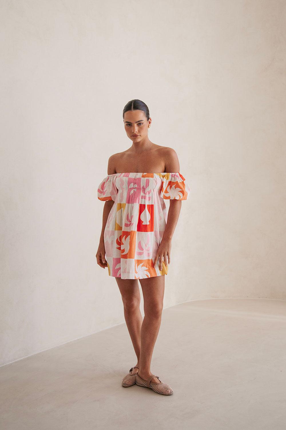 Zoi Babydoll Dress - Palm Tile Fuego Product Image