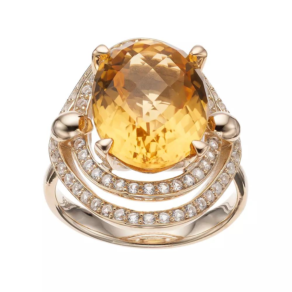14k Gold Over Silver Citrine & Lab-Created White Sapphire Oval Halo Ring, Womens Sterling Product Image