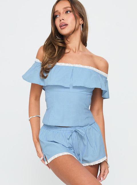 Summertime Sadness Off Shoulder Set Blue Stripe Product Image
