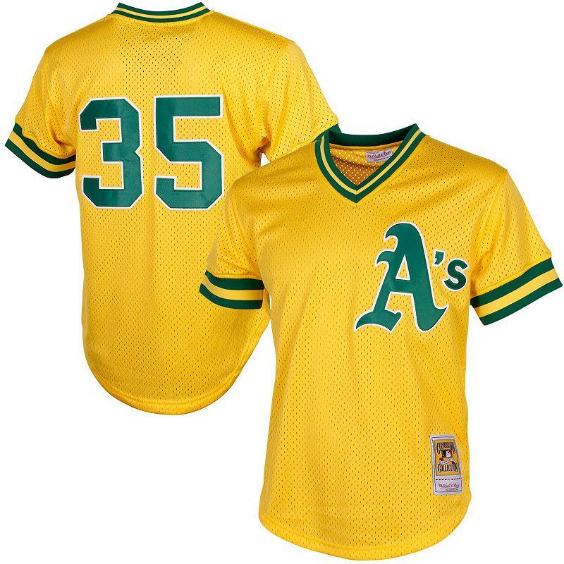 Men's Mitchell & Ness Rickey Henderson Yellow Oakland Athletics Cooperstown Mesh Batting Practice Jersey, Size: Small Product Image
