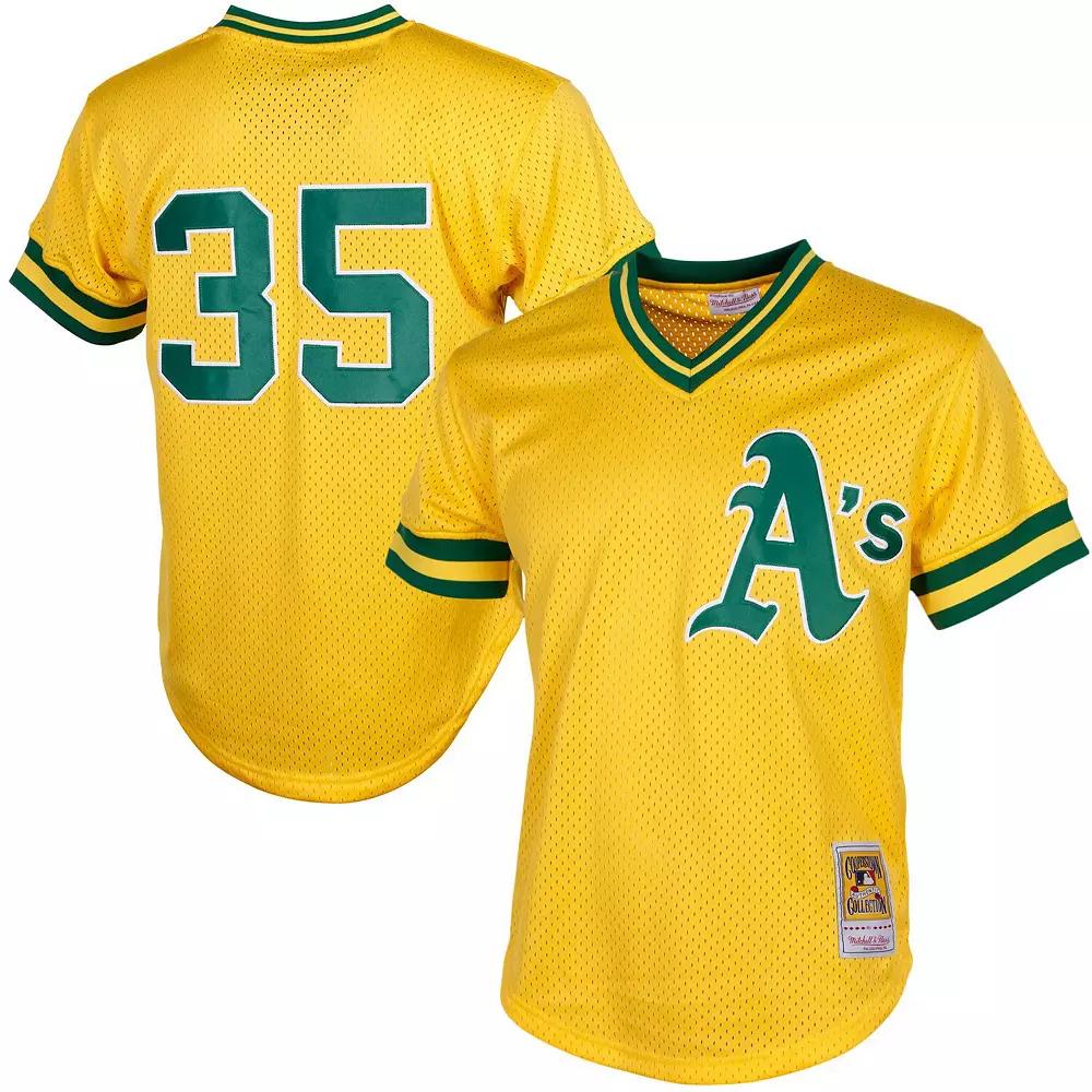 Men's Mitchell & Ness Rickey Henderson Yellow Oakland Athletics Cooperstown Mesh Batting Practice Jersey, Size: Small Product Image