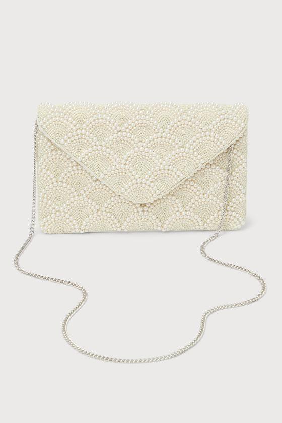 Glowing Aura Ivory Pearl Beaded Clutch Product Image