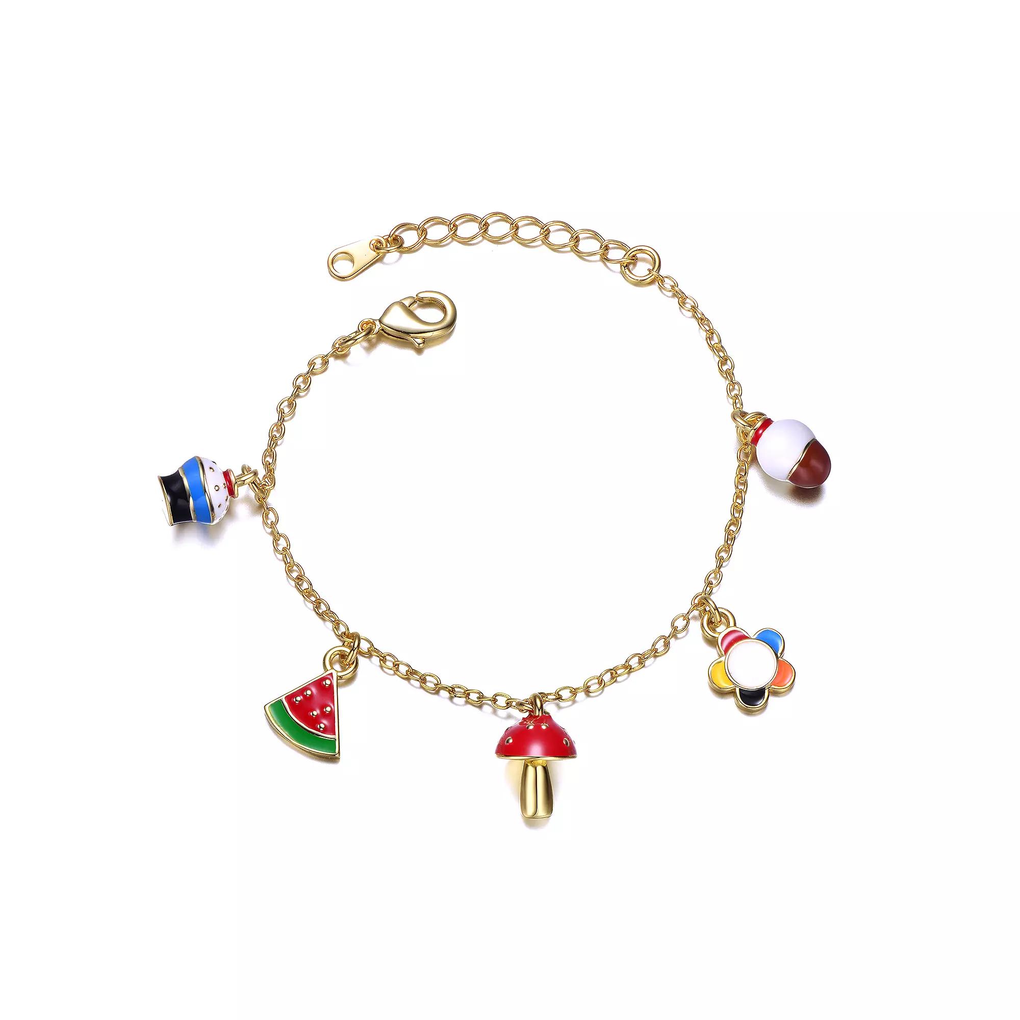 Kids 14k Gold Plated Enameled Charm Bracelet, Womens Multicolor Product Image