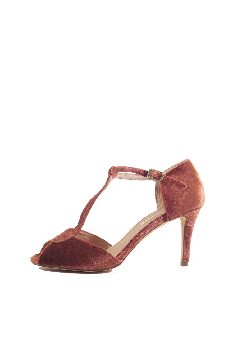Blondie T-Strap Velvet Heels Product Image