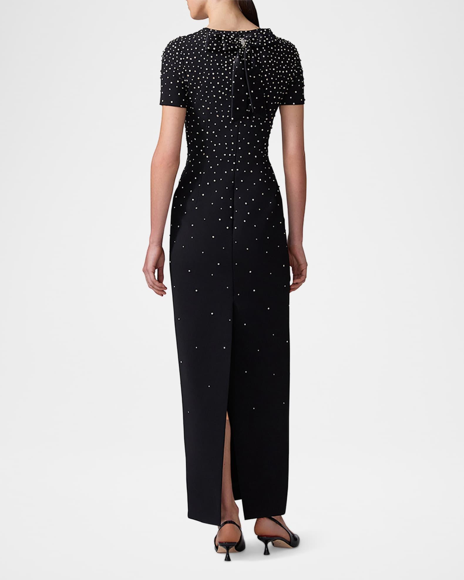 Embellished Short-Sleeve Bow-Back Gown Product Image