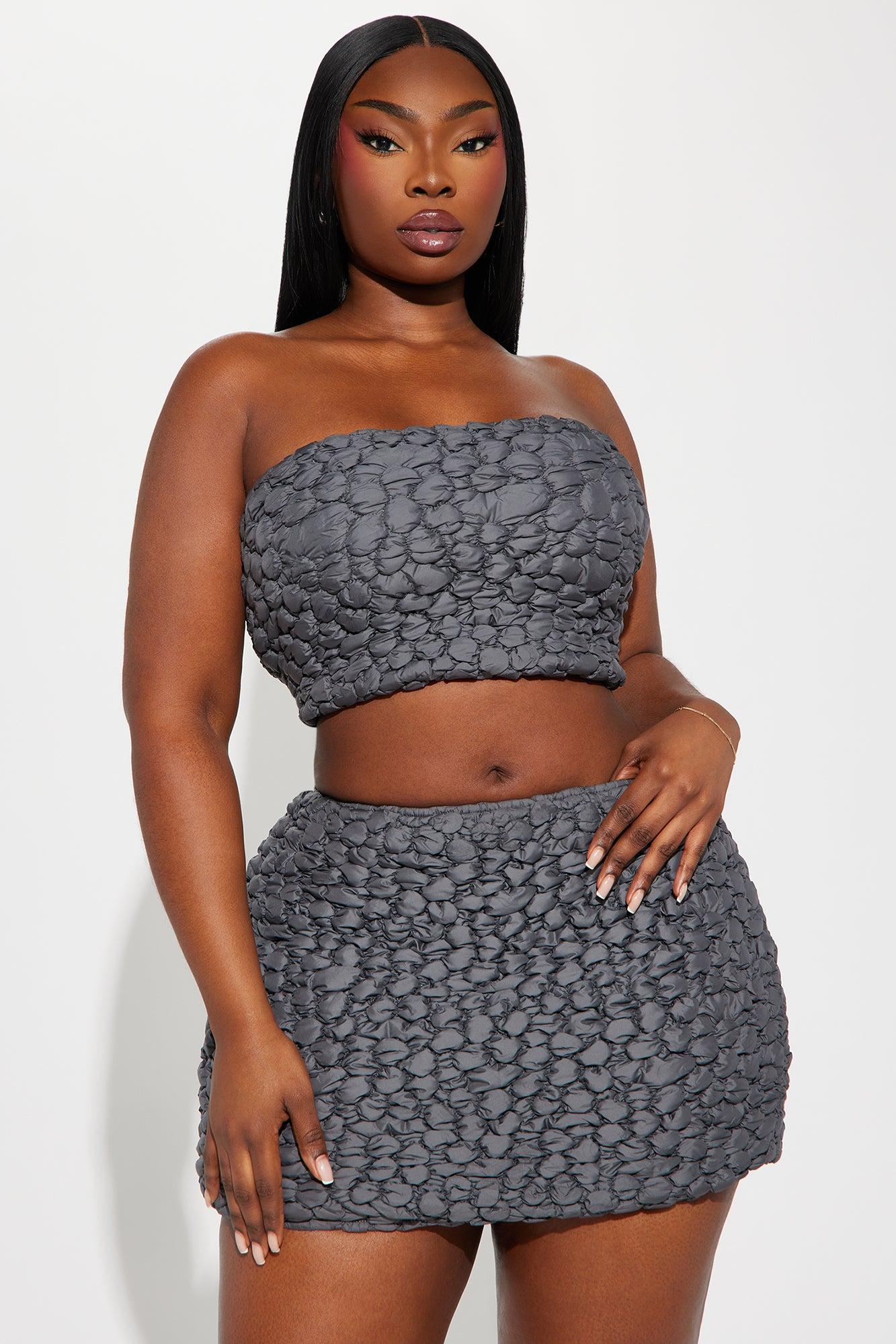 Missing Out Textured Skirt Set - Charcoal Product Image