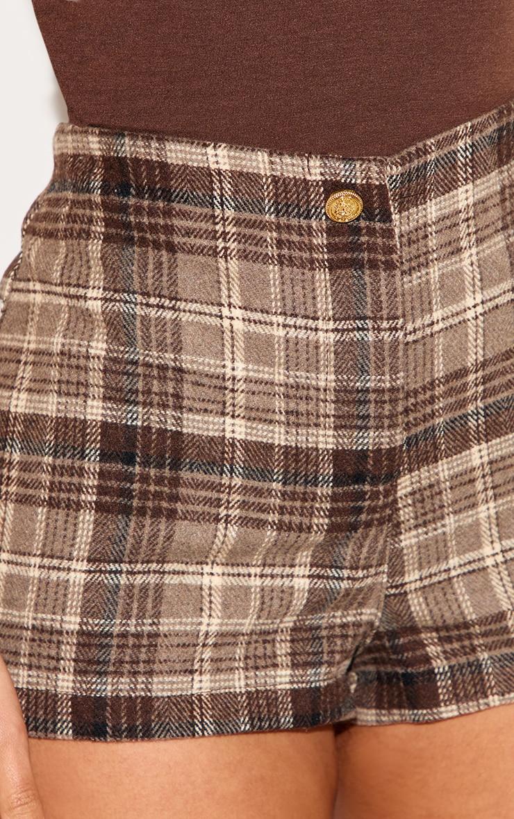 Petite Brown Check Tailored Mid Rise Shorts Product Image