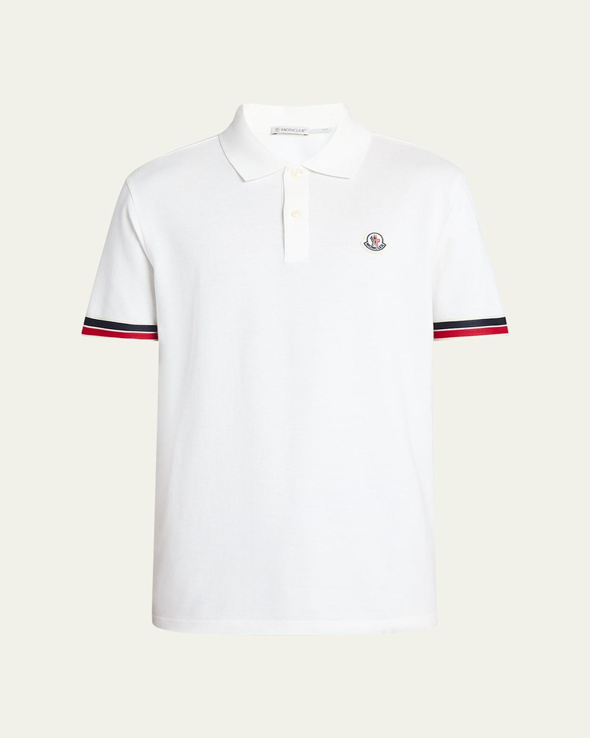 Mens Striped-Trim Pique Polo Shirt Product Image