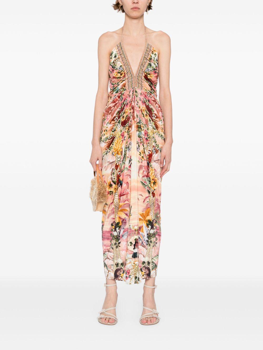 V-neck gathered jersey dress Product Image