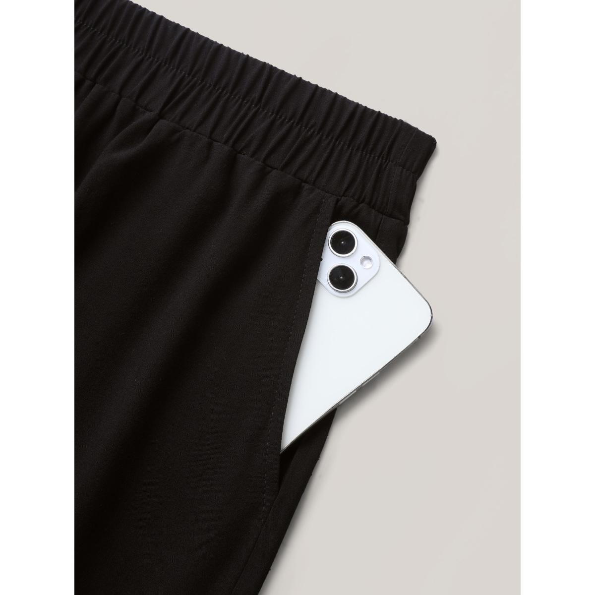 Plus Size Stretchy Waist Crochet Floral Wide-Leg Pants Women Black Boho Wide Leg Mid Rise Vacation Pants BloomChic 28/5X Product Image