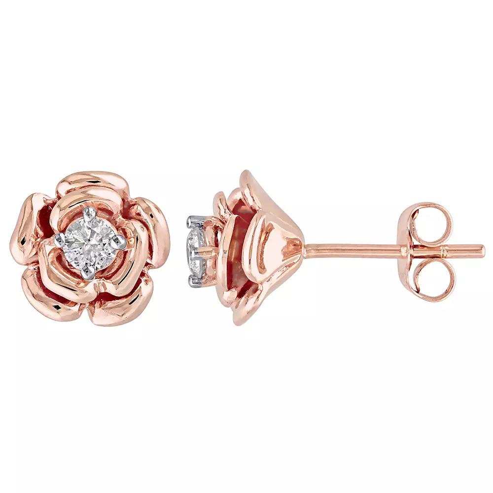 Stella Grace 10k Rose Gold 1/5 Carat T.W Diamond Floral Stud Earrings, Women's, 10k Pink Product Image