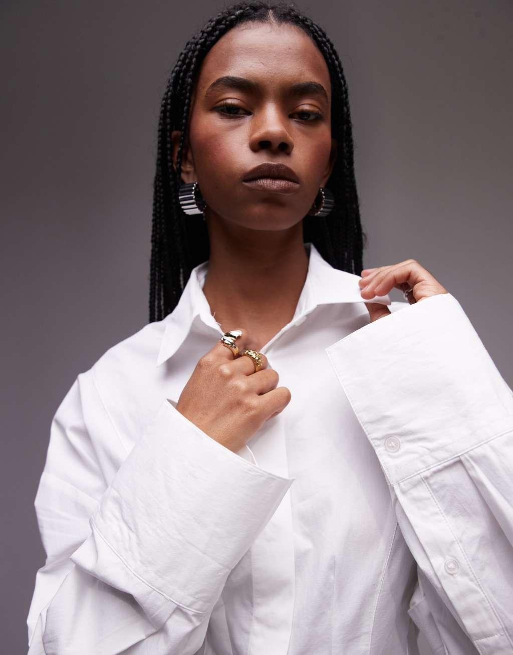 ASOS DESIGN corset seam detail shirt in white Product Image