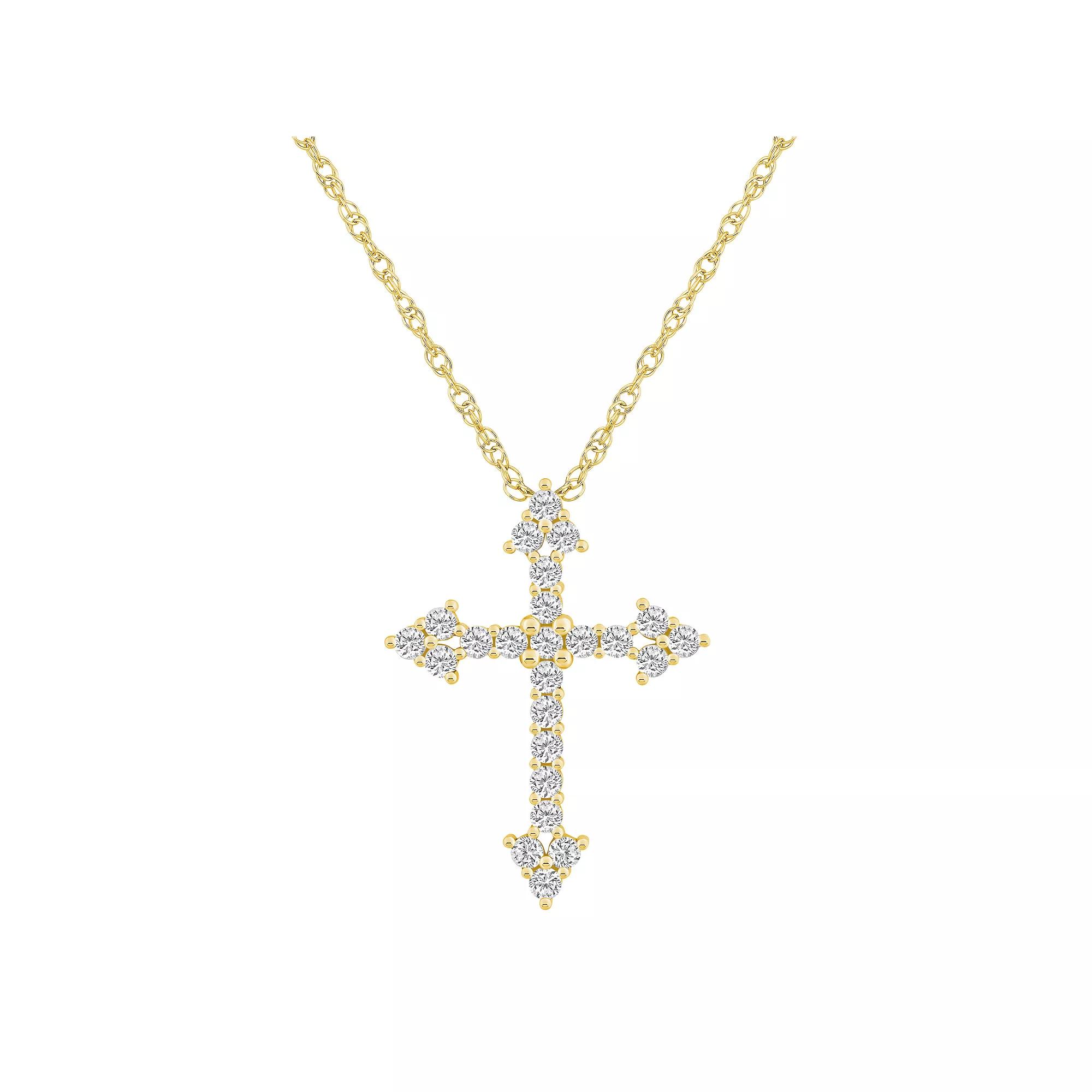 Alyson Layne 10k Gold 1/2 Carat T.W. Diamond Cross Pendant Necklace, Women's, Size: 18" Product Image