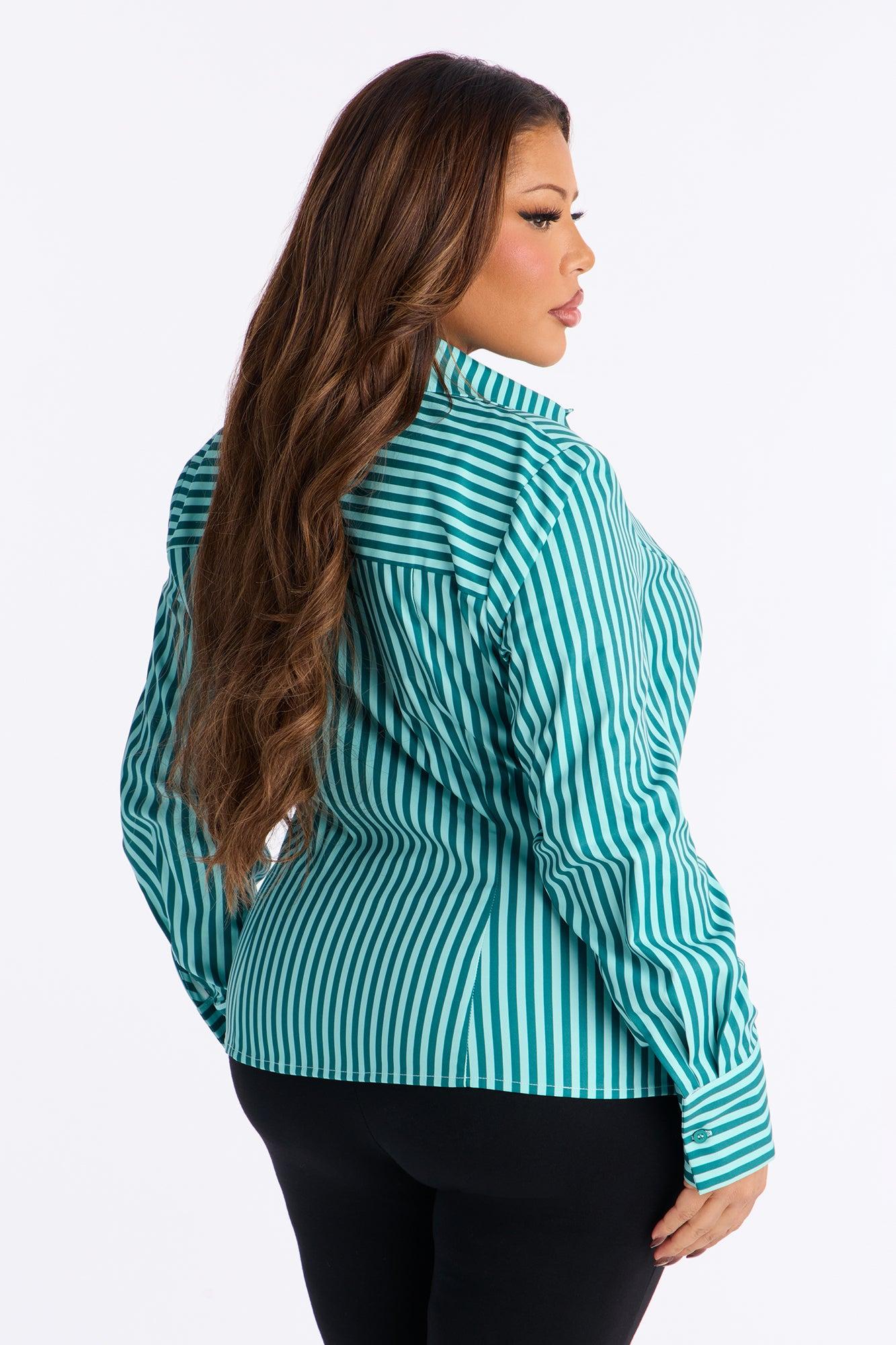 Minimal Mood Stripe Shirt - Green/combo Female Product Image