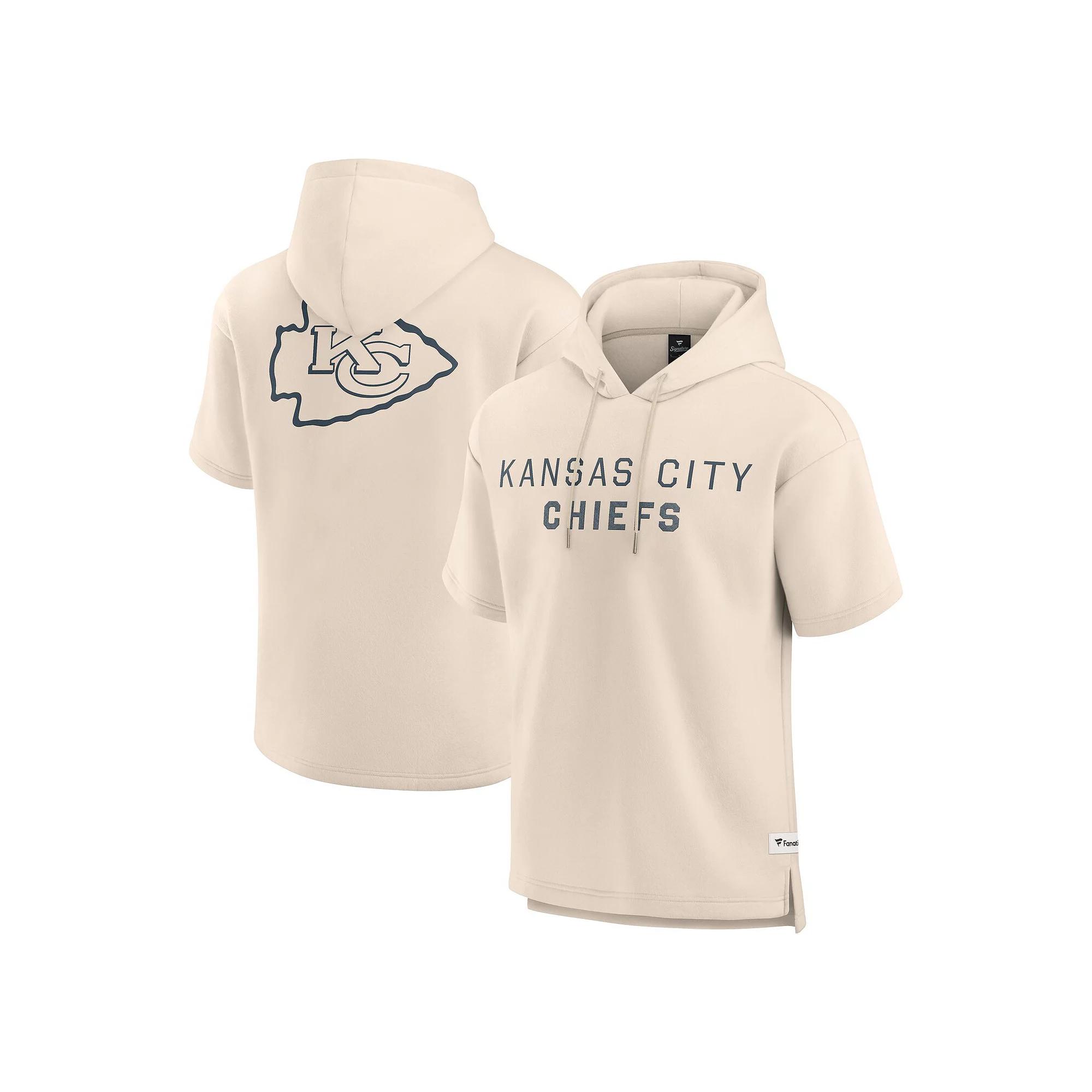 Men's Fanatics Cream Kansas City Chiefs Elements Future Ground Lettering Short Sleeve Pullover Hoodie,  Product Image