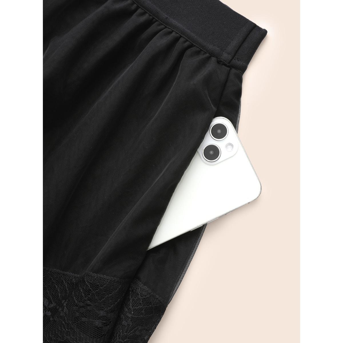 Plus Size Gothic Laced Asymmetrical Hemline Skirt Women Black Cocktail See through No stretch Side seam pocket Party Skirts BloomChic 12/L Product Image