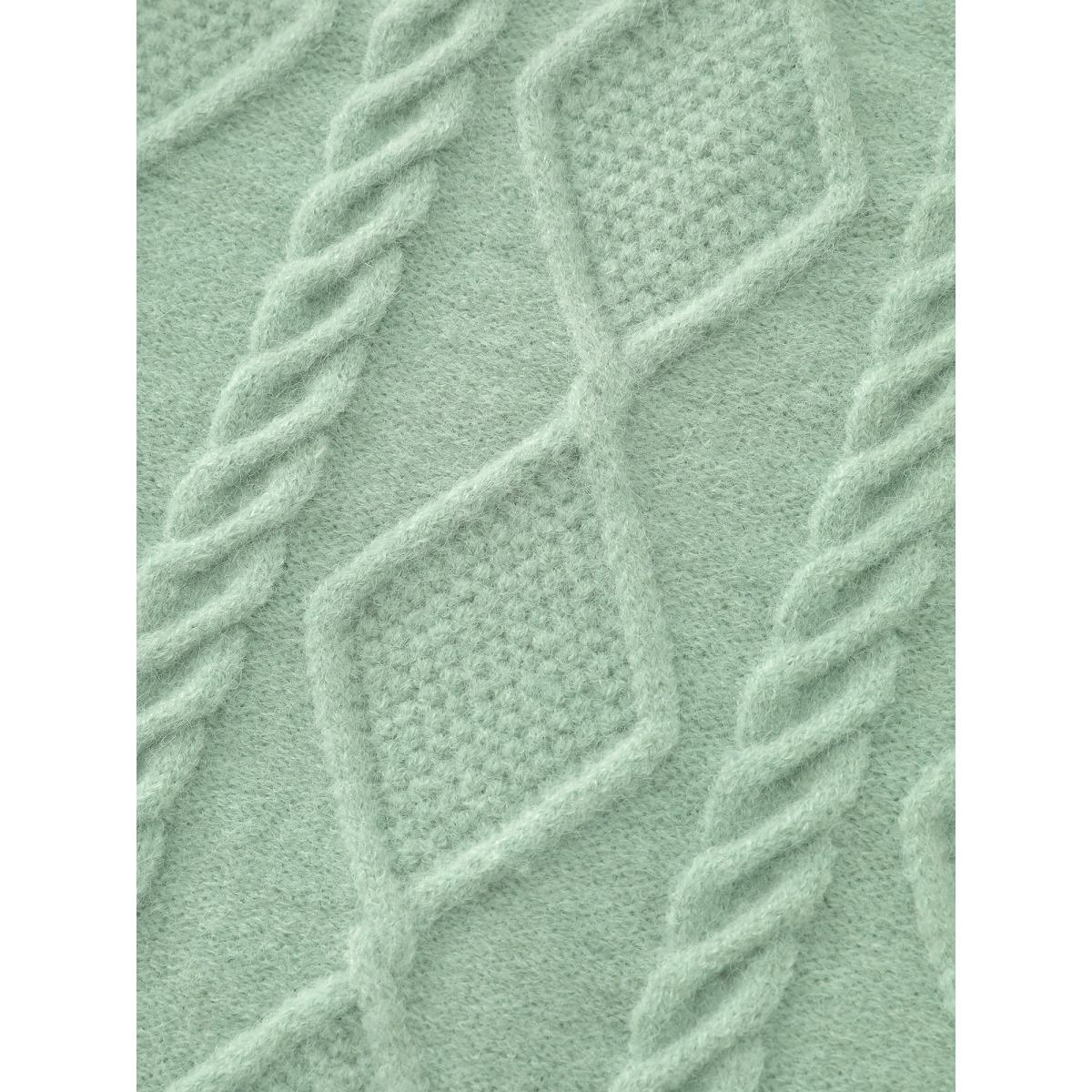 Plus Size Cableknit Round Neck Ribbed Hem Pullover Mint Women Leisure Loose Long Sleeve Round Neck Casual Pullovers BloomChic 10/M Product Image