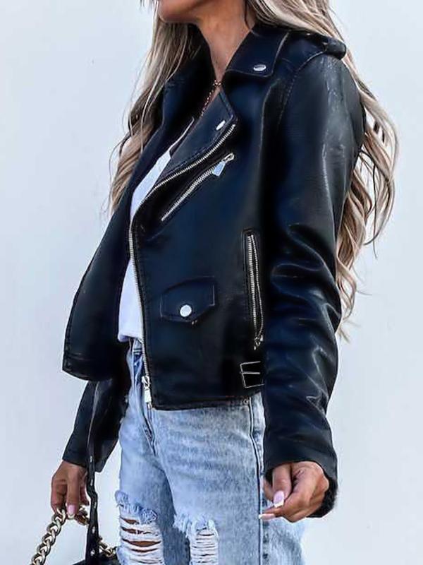 Vintage Zipper Flap Detail Short Motorcycle leather Jacket Product Image