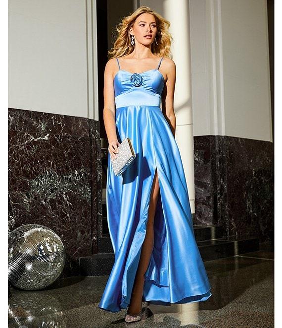 Next Up Floral Sweetheart Neck Adjustable Spaghetti Strap Front Slit Dress Product Image