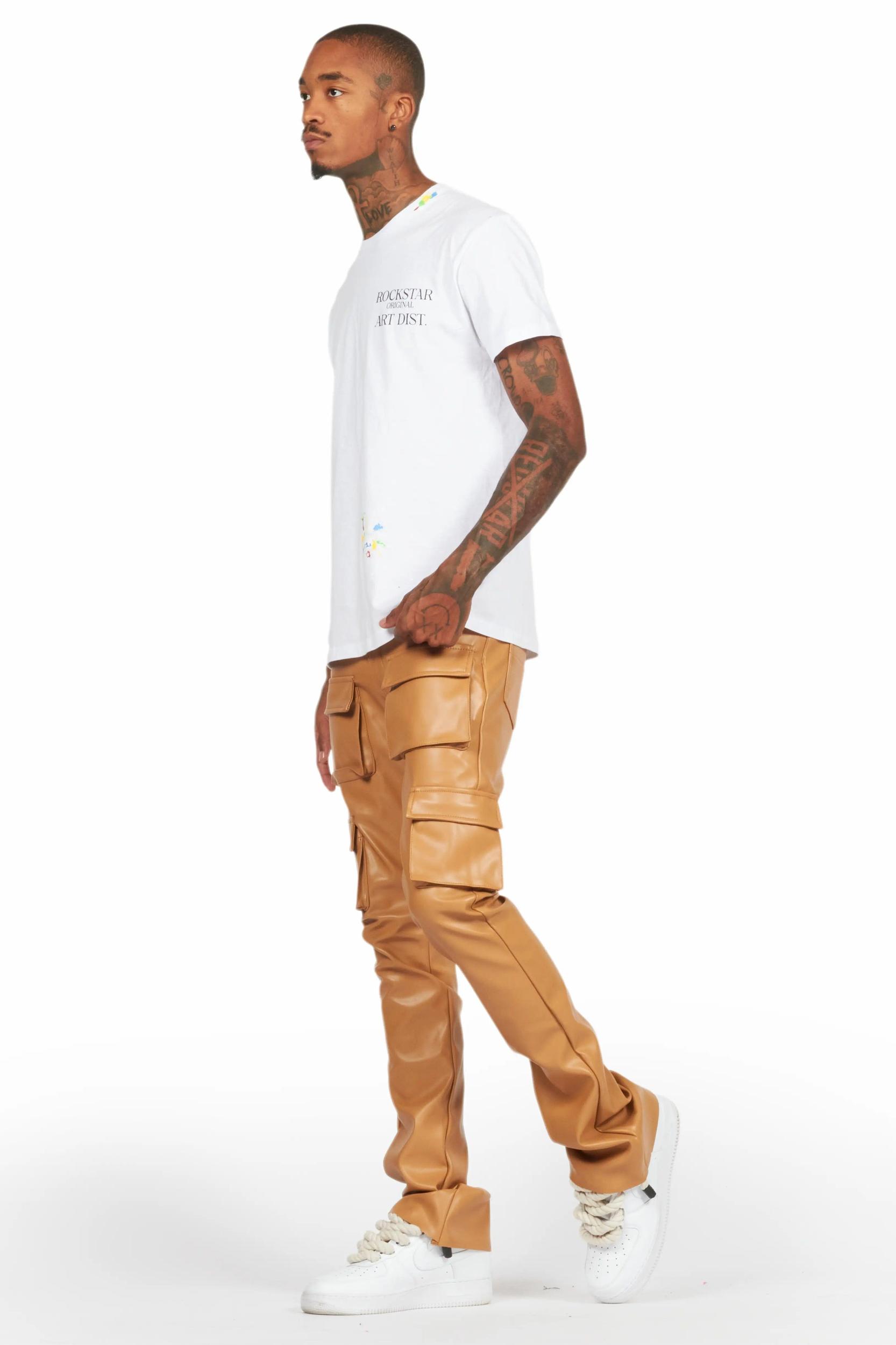 Khaza Beige PU Leather Jean Male Product Image