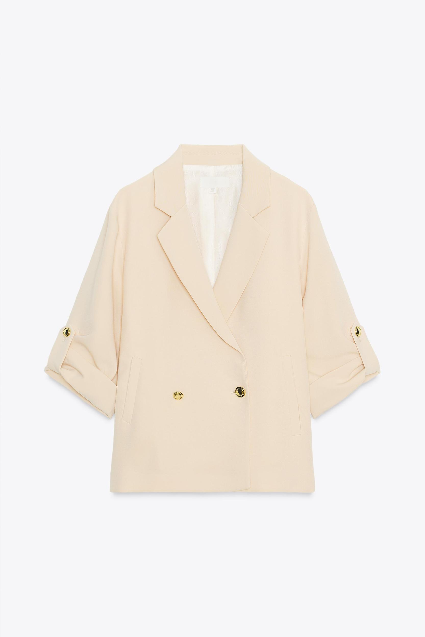 DOUBLE BREASTED BLAZER WITH TABBED SLEEVES Product Image