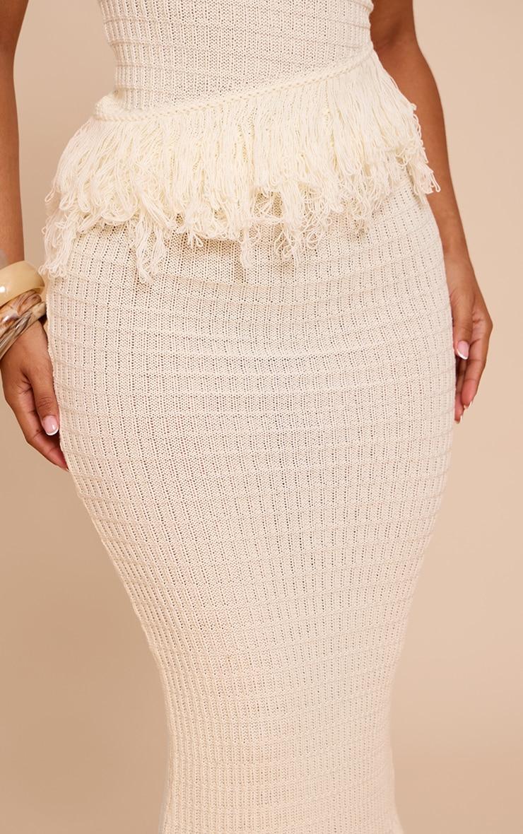 Petite Cream Fringe Edge Knit Maxi Skirt Product Image
