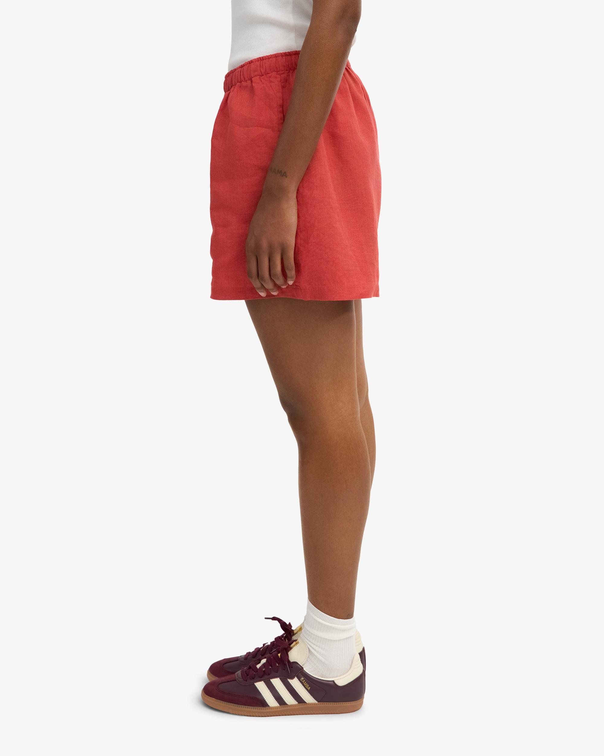 Linen Shorts - Red Tangerine Product Image