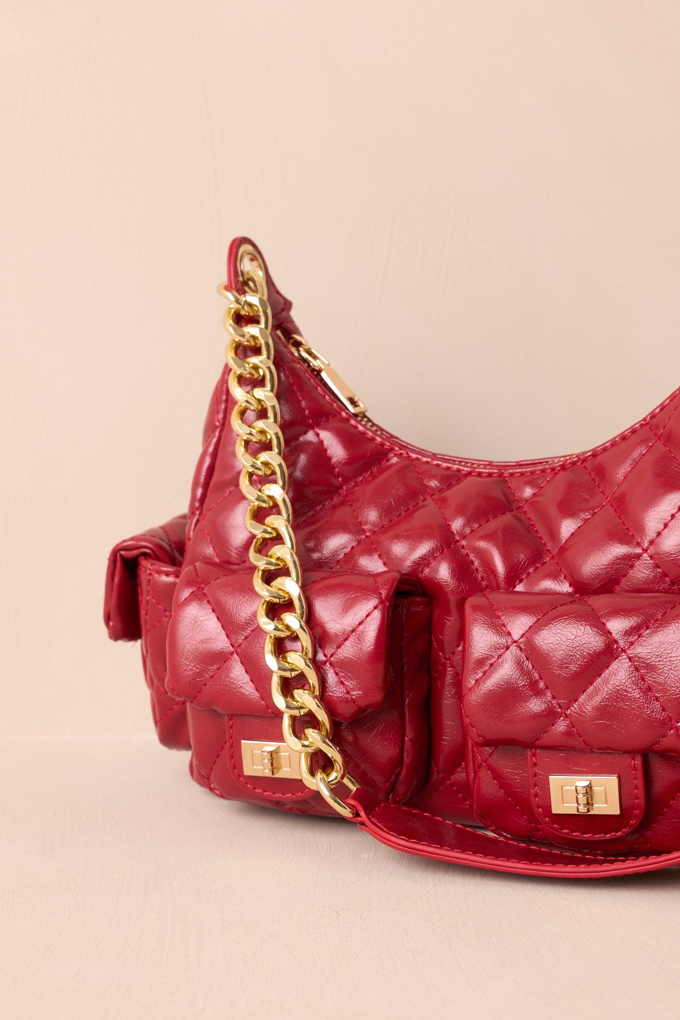 Little Something Extra Red Faux Leather Quilted Handbag Product Image