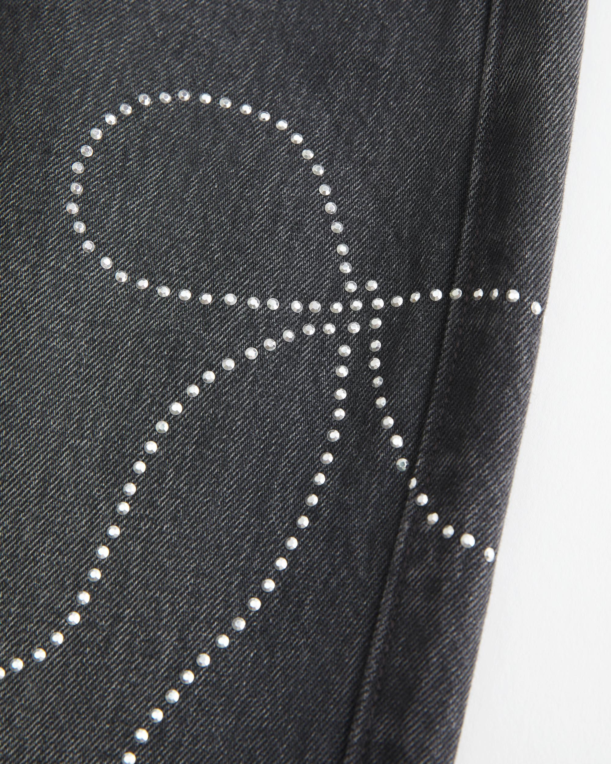 Low-Rise Washed Black Shine Bow Baggy Jeans Product Image