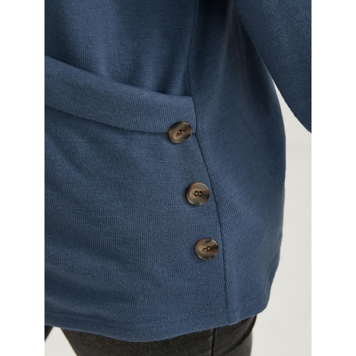 Plus Size Solid Button Detail Lapel Collar Sweatshirt Women Stone Office Wrap Lapel Collar Dailywear Sweatshirts BloomChic 18-20/2X Product Image