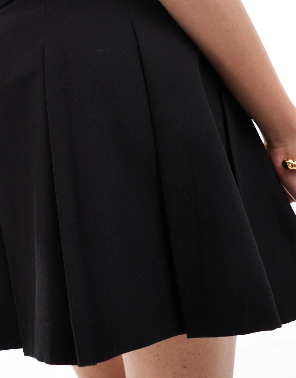 ASOS DESIGN Petite tailored pleated mini skirt in black Product Image