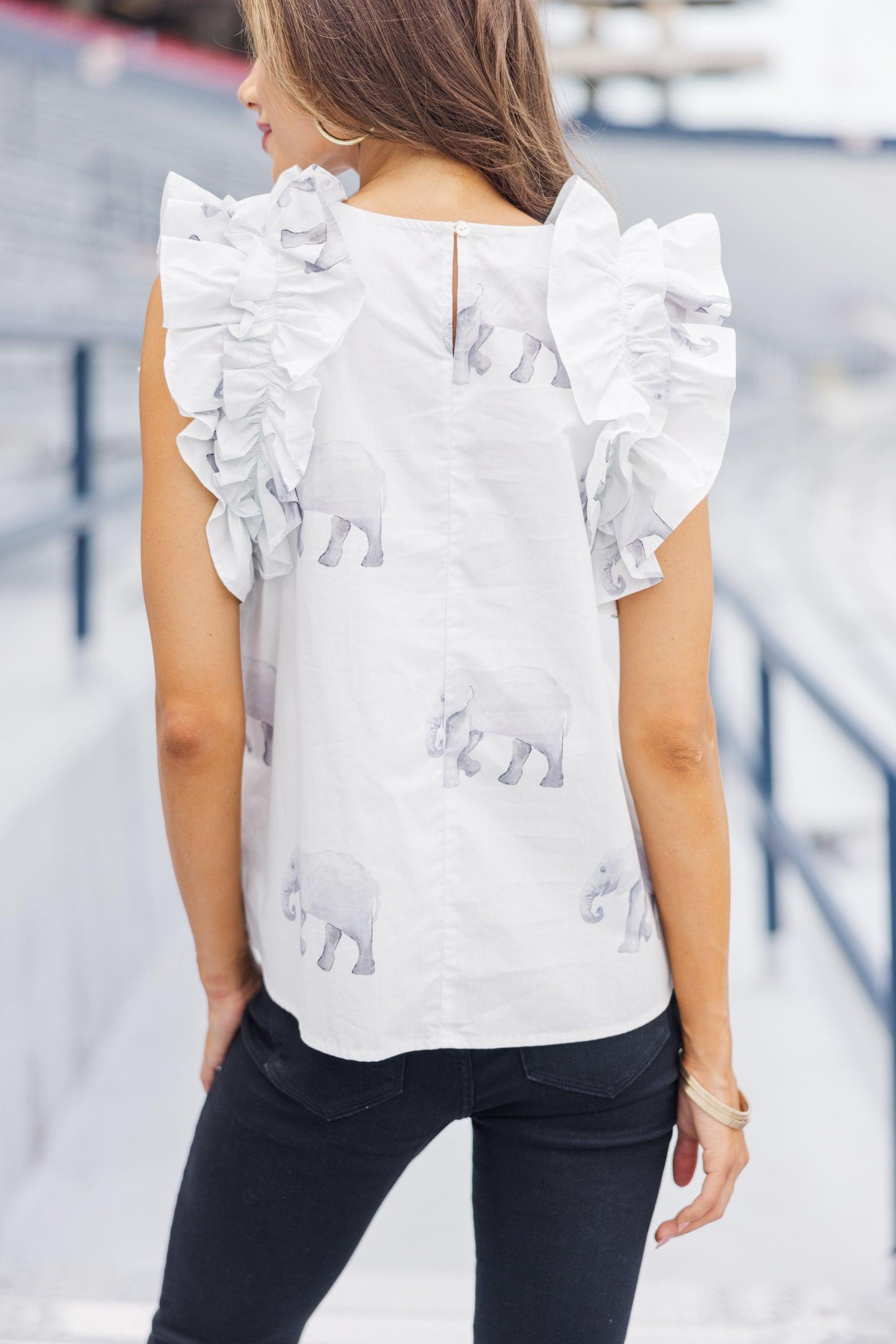 Listen To Your Heart White Elephant Ruffled Blouse Female Product Image