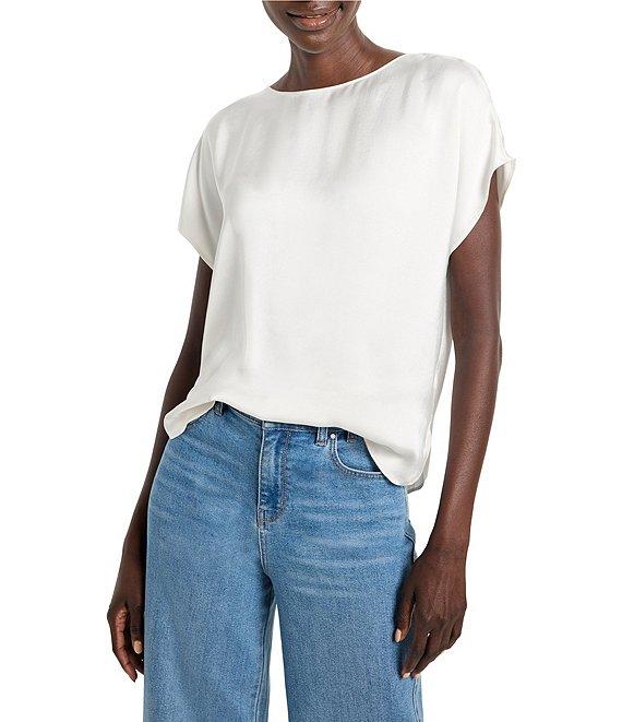 NIC + ZOE Woven Day Gloss Boat Neck Short Dolman Sleeve Top Product Image