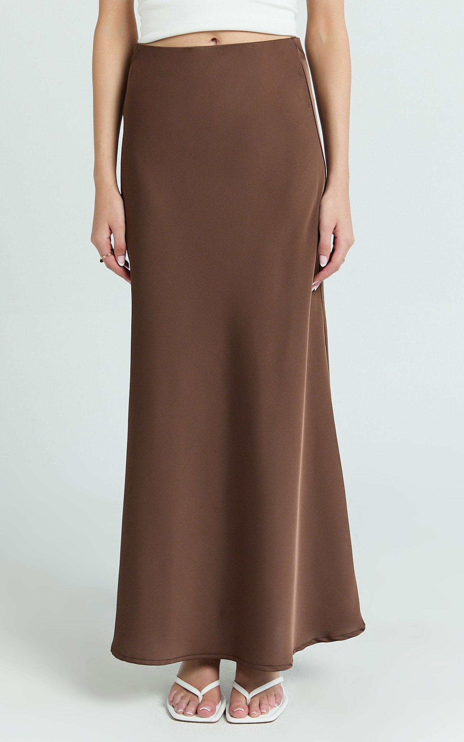 Amari Maxi Skirt - High Waisted Bias Cut Skirt in Chocolate Product Image