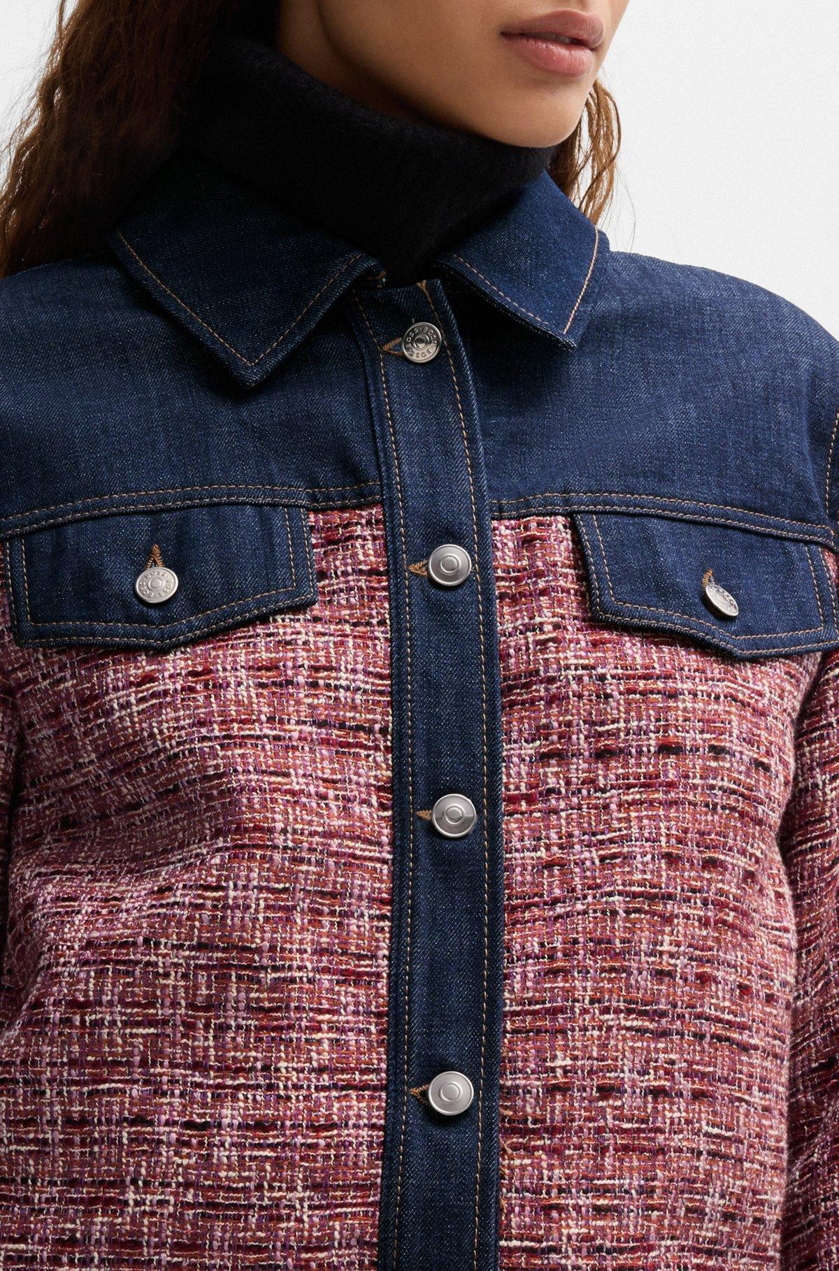 Multicolored-tweed jacket with denim trims Product Image