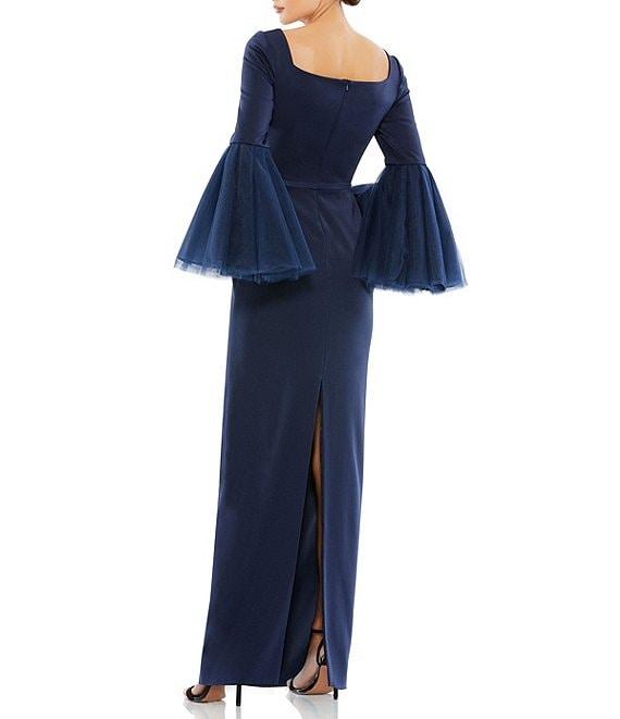 Mac Duggal Long Flounce Sleeve Square Neck Sheath Gown Product Image
