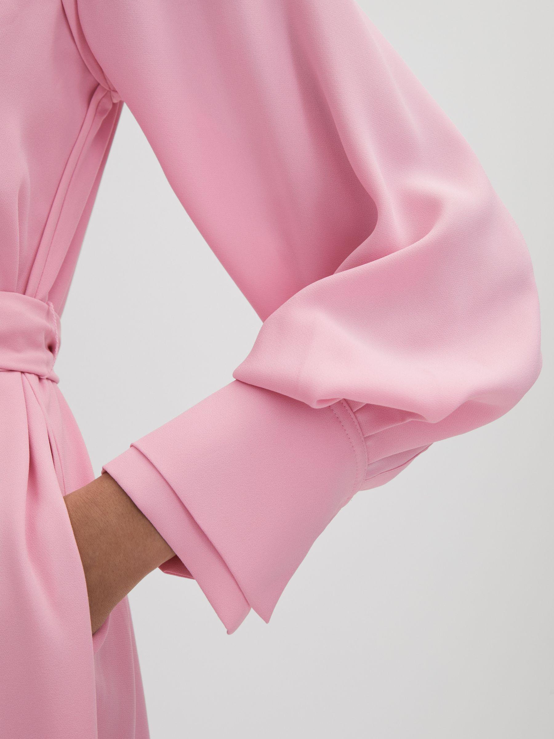 Tie Neck Zip Front Midi Dress in Pink Product Image