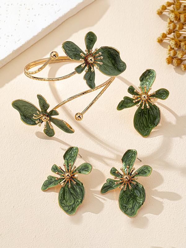 Flower Shape Bracelet + Earrings + Rings Accessories Three Pieces Product Image