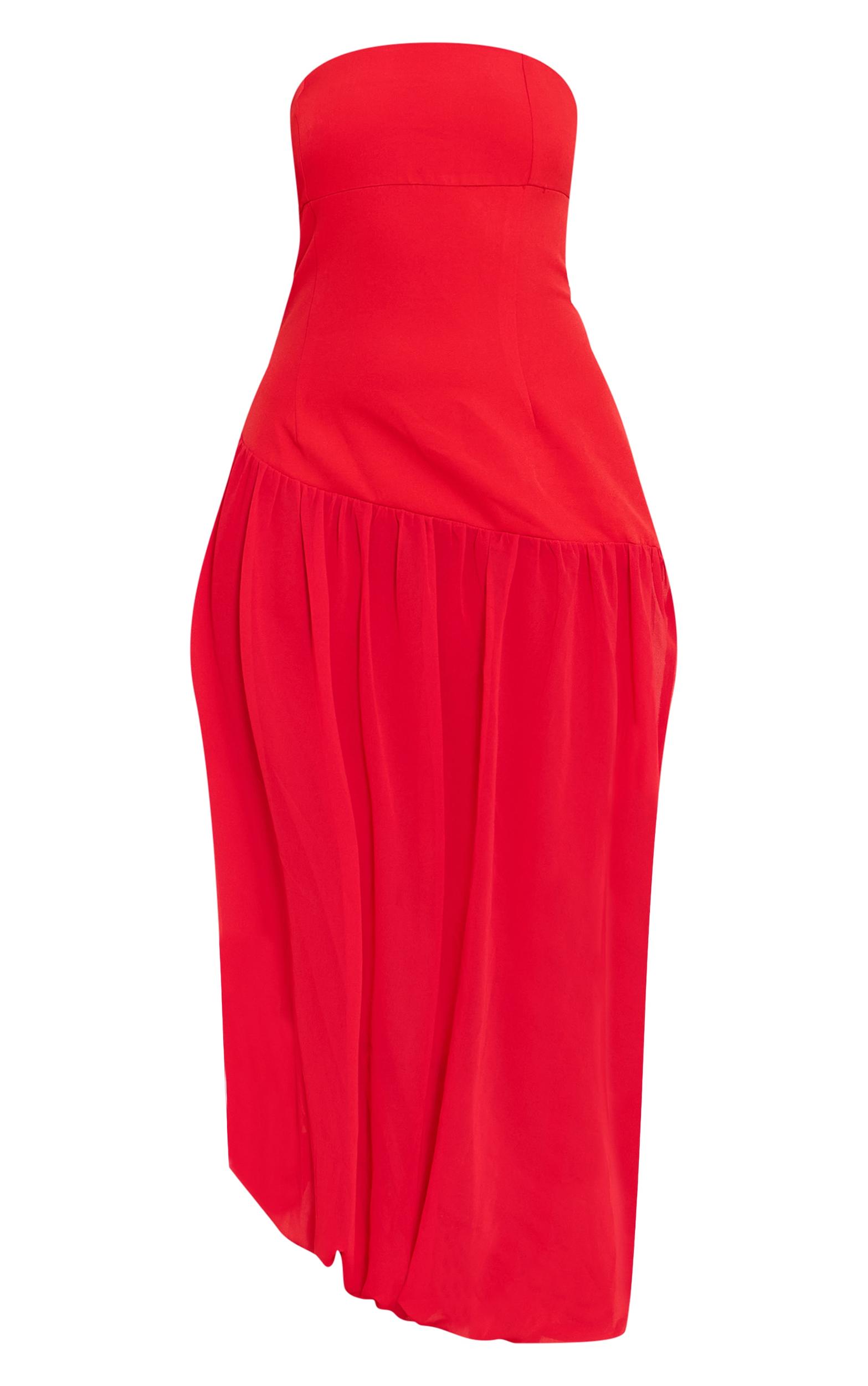 Tomato Red Chiffon Bandeau Balloon Hem Midaxi Dress  Product Image