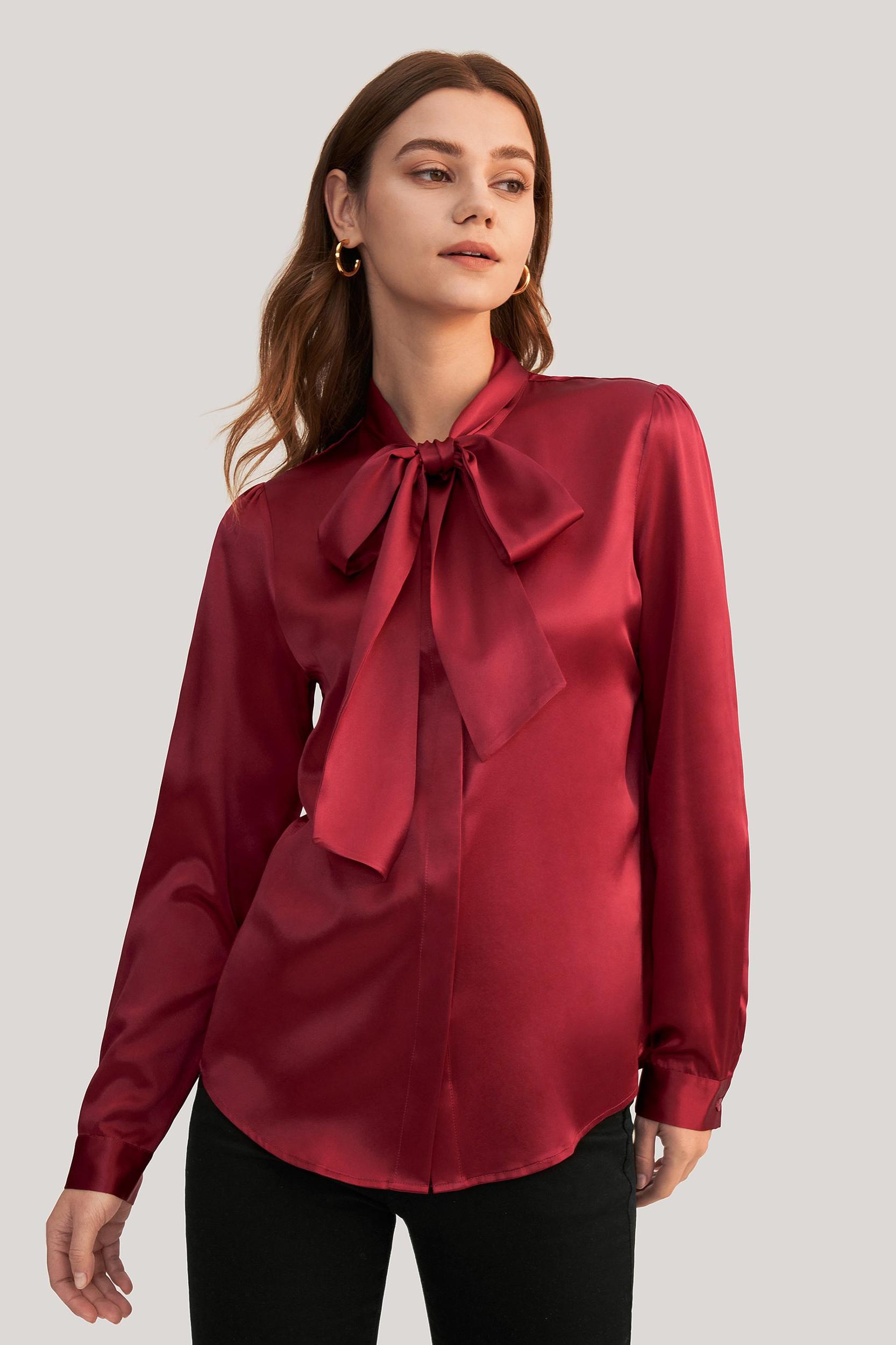 Women Bow-tie Neck Silk Blouse Product Image