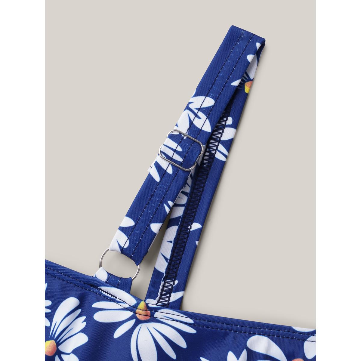 Plus Size Floral Print Cold-Shoulder Swim Dress Women's Swimwear Aegean Beach Bodycon One-shoulder neck High stretch Curve Swim Dresses BloomChic 18-20/2X Product Image