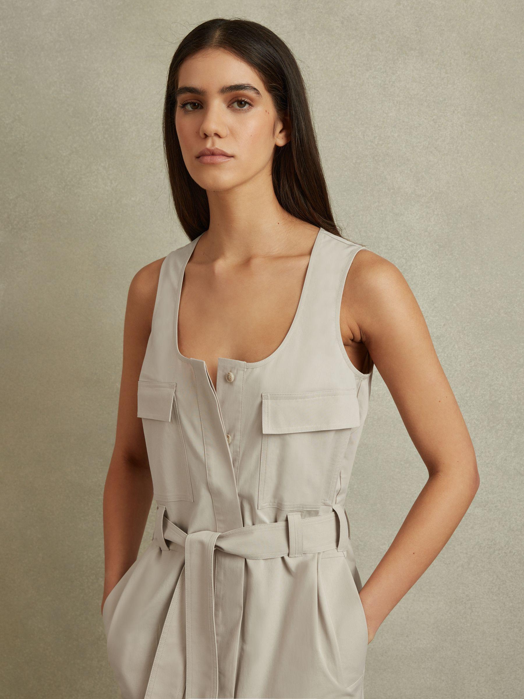 Utility Belted Midi Dress in Stone Product Image