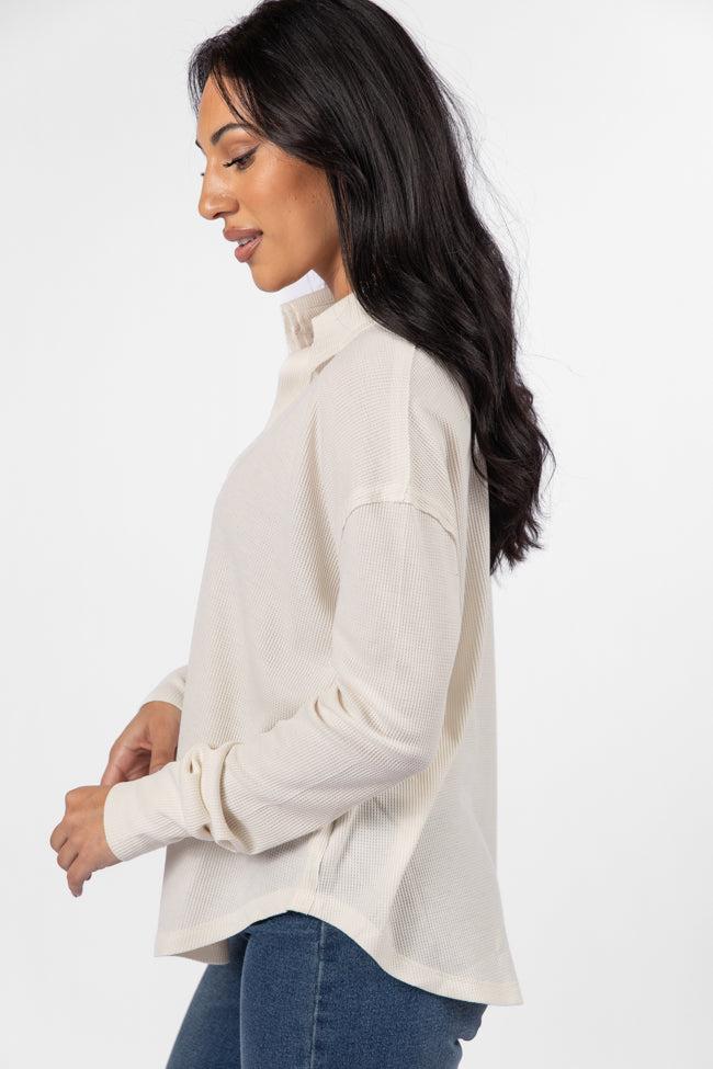 Might Be Love Cream Waffle Collared Knit Top FINAL SALE Product Image