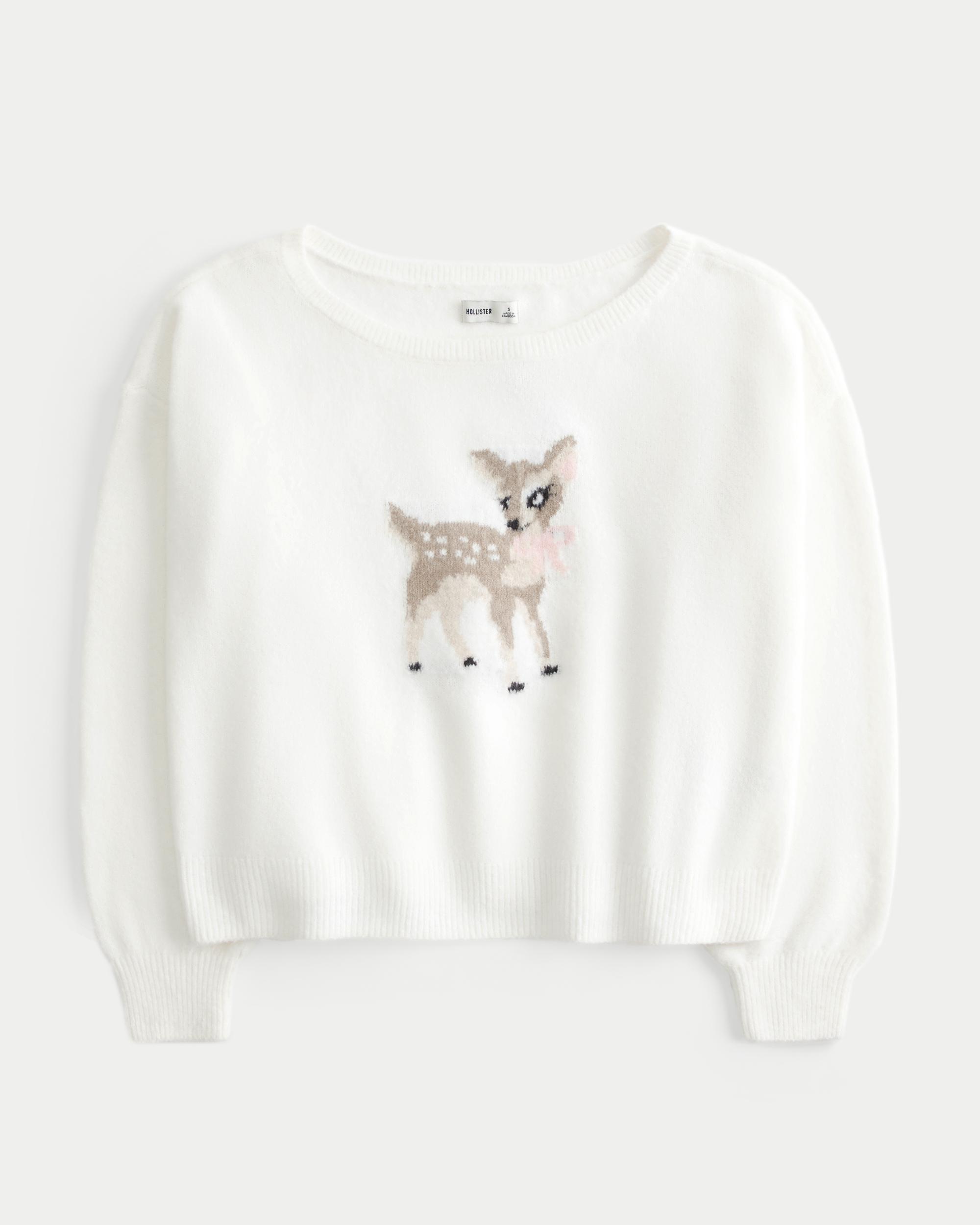 Hollister Comfy Cloud Easy Off-the-Shoulder Deer Graphic Sweater Product Image