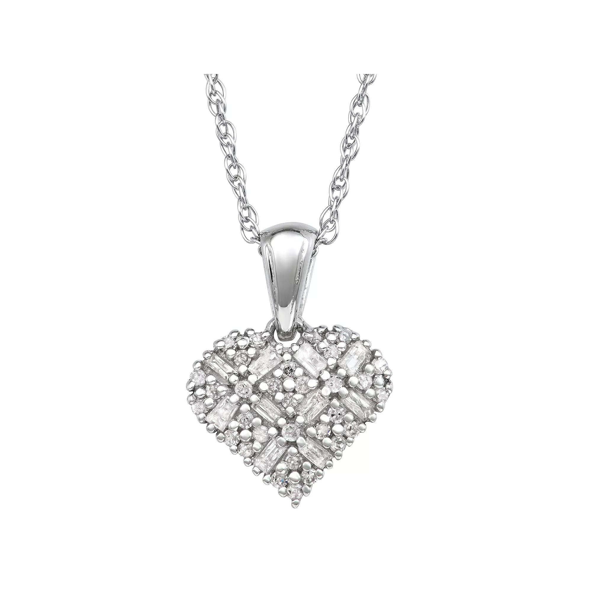 Jewelexcess Sterling Silver 1/4 Carat Diamond Heart Pendant, Women's, Size: 18" Product Image