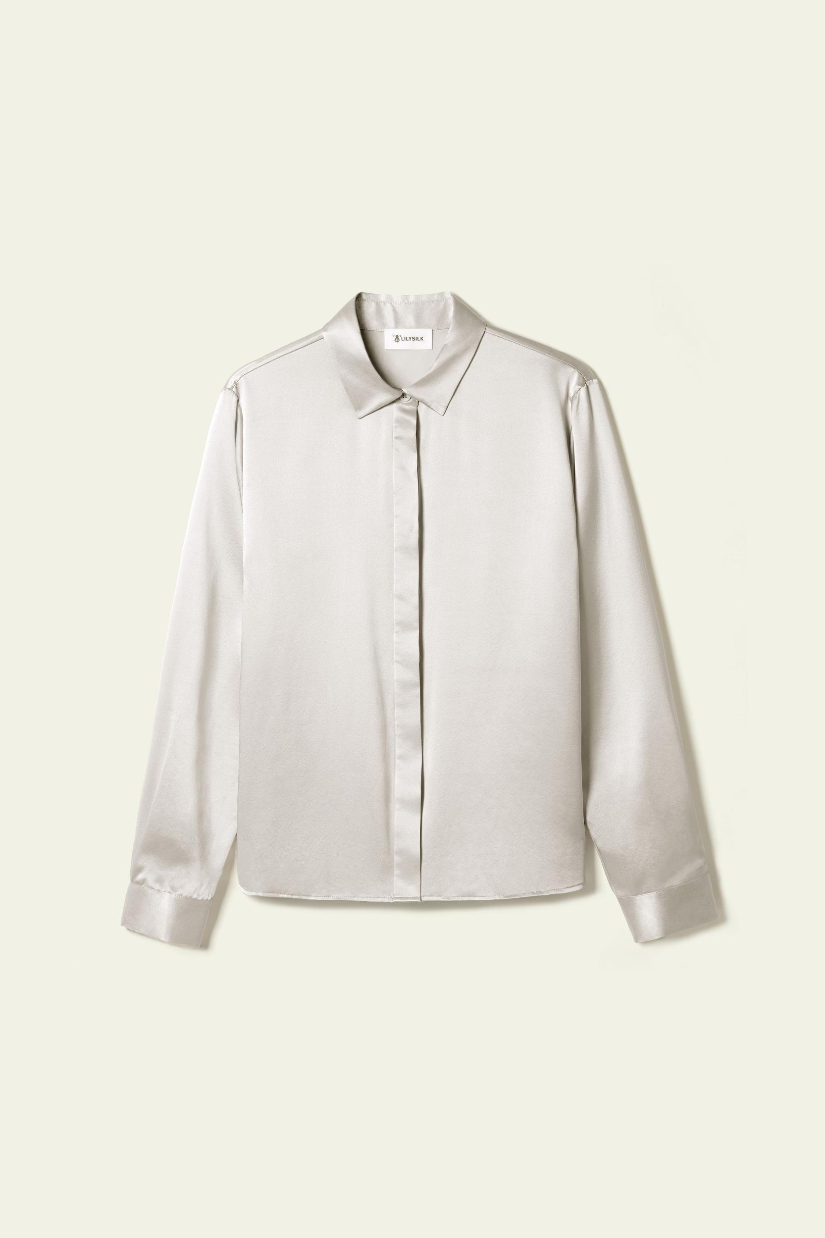 Basic Concealed Placket Silk Shirt Product Image