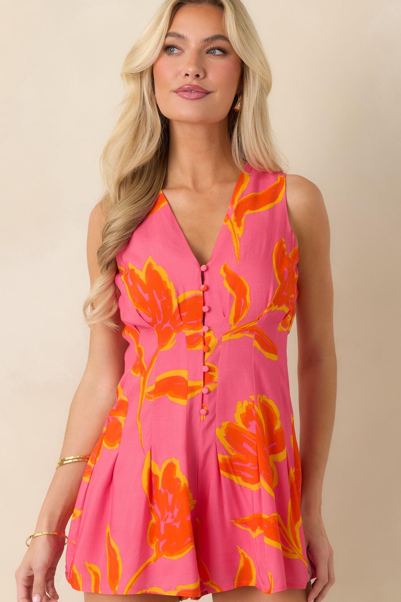 MINKPINK Elodie Pink Multi Floral Sleeveless Playsuit Product Image